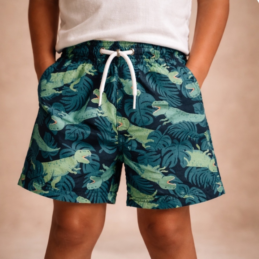 Carter’s Boys 3T Dinosaur Swim Trunks Green T-Rex Print Toddler